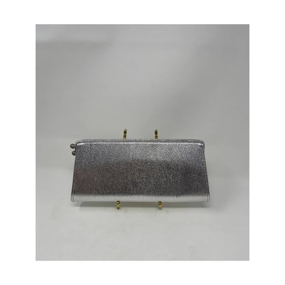 Vintage 1950s Side Kiss Lock Silver Clutch Handbag - Picture 4 of 8